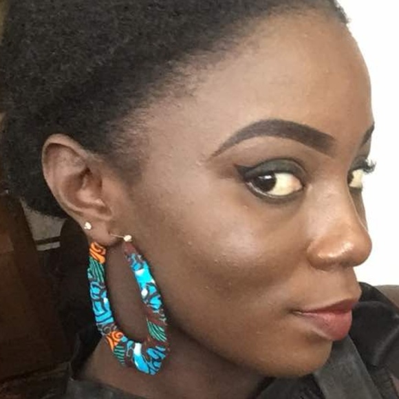 ExploreAfrica.com Jewelry - Large - U-shaped Blue African Ankara Earrings